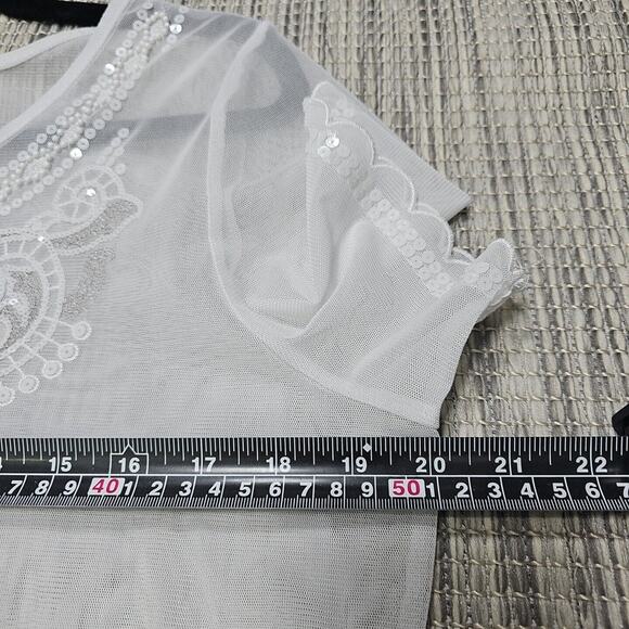 Peter Nygard Sheer White Embroidered Blouse - Picture 6 of 11